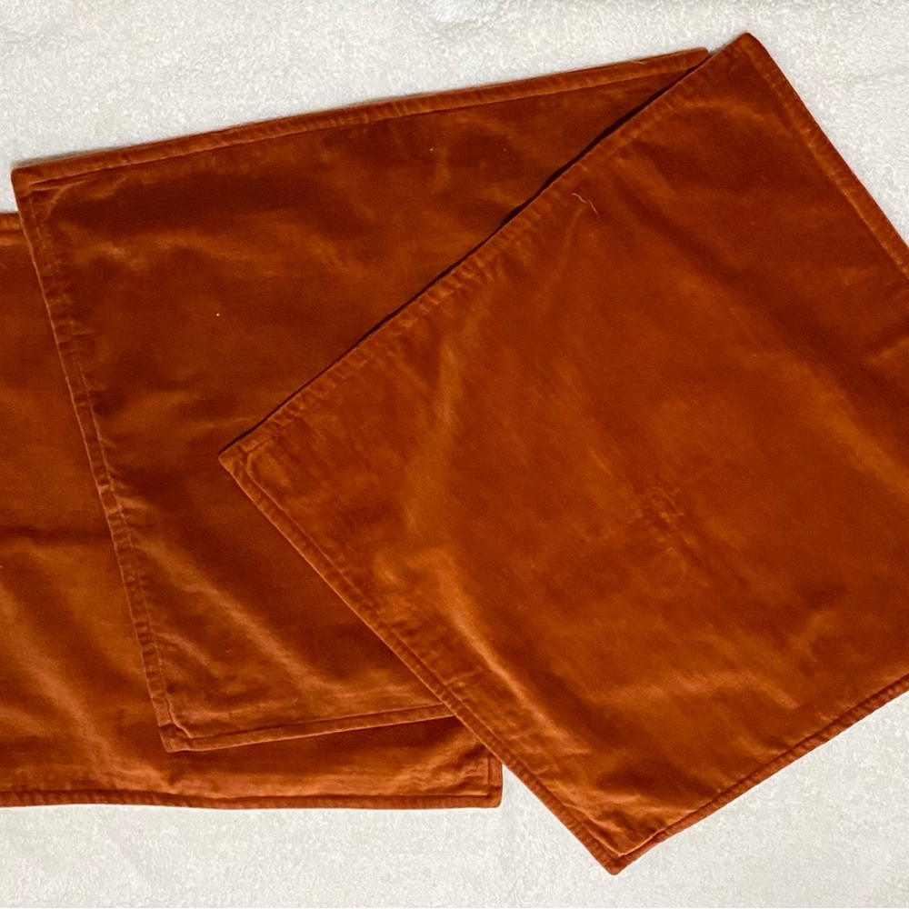 Pottery Barn Rust orange velvet pillow covers 20” x 20” set of 3